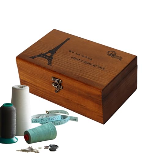 FOUNCY Organizer für Nähkästchen aus Holz, Nähkorb aus Holz | Nähnadelhalter aus Holz, Holzbox mit Klappdeckel, für DIY Handwerk von FOUNCY