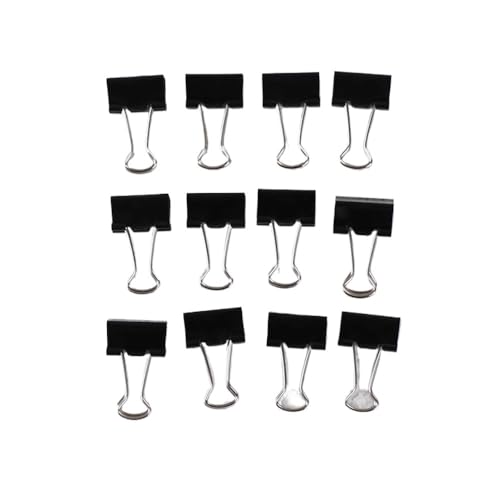 12 Stück Büroklammern, 15 mm, Foldback-Metall-Binder-Clips, schwarz, Griffklemmen, Büro, Schule, Schreibwaren, Papier-Dokumentenklammern von FOVAOK