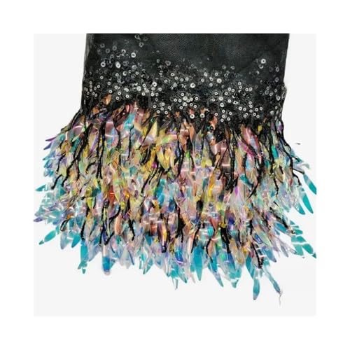 17,8 cm Pailletten Mesh Quasten für Kleid Dekoration Fransen Stoff DIY Hochzeitskleider Kleidung Nähzubehör (Schwarz, 10 Yards) von FOVAOK