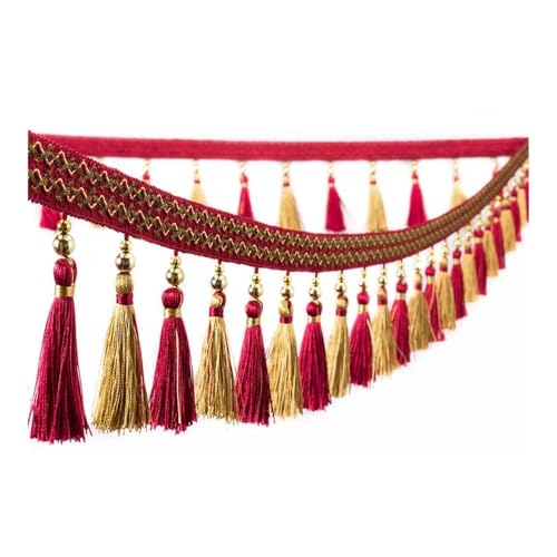 2M Quastenborte Fransenborte Fransenborte für Nähen Handwerk Bordüre Vorhänge Zubehör Anhänger Kissen Tisch Polster Sofa-Dekoration (Violettrot) von FOVAOK