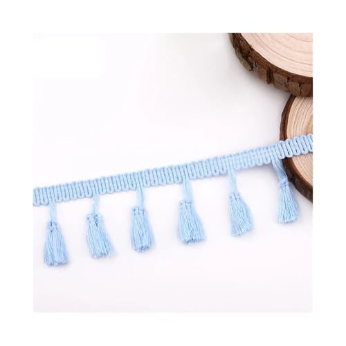 4,5 m DIY Polyester Baumwolle Fransen Spitze Quaste Borte, buntes Band Kleidungsstück Nähen Kleid Zubehör Vorhang dekorativ (Hellblau) von FOVAOK