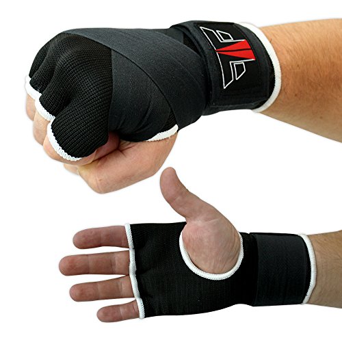 FOX-FIGHT Boxbandagen Innenhandschuhe mit Handgelenkbandagen Klett Bandagen Stützbandage MMA Boxen Kompressionseffekt Sport Kickboxen Muay Thai Freefight Kampfsport 1 Paar (schwarz,L/XL) von FOX-FIGHT