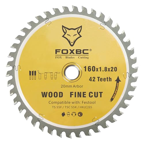 FOXBC 205561 Kettensägeblatt 160 x 1,8 x 20 mm, 42 Zähne, für Festool TS 55 F, TSC 55 K, HK 55 und HKC 55, Holz-Feinschnitt von FOXBC