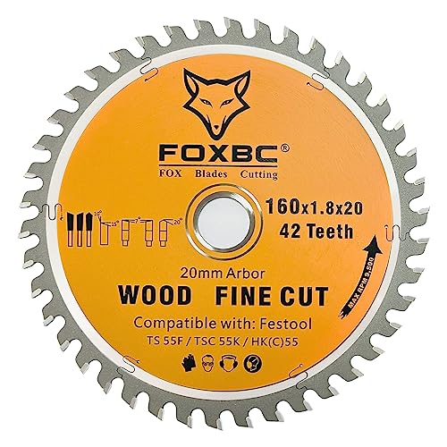 FOXBC 205561 Kettensägeblatt 160 x 1,8 x 20 mm, 42 Zähne, für Festool TS 55 F, TSC 55 K, HK 55 und HKC 55, Holz-Feinschnitt von FOXBC
