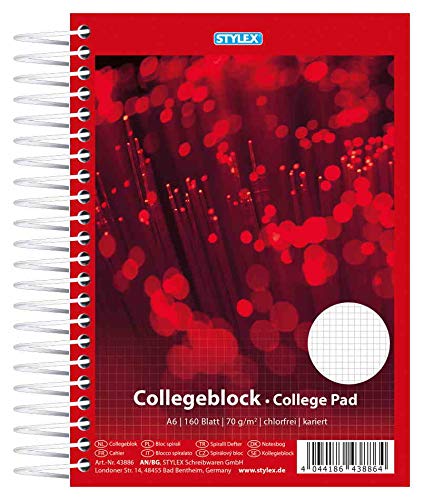 5x Spiral-Collegeblock / 160 Blatt / Schreibblock / DIN A6 / kariert von FOXCUP