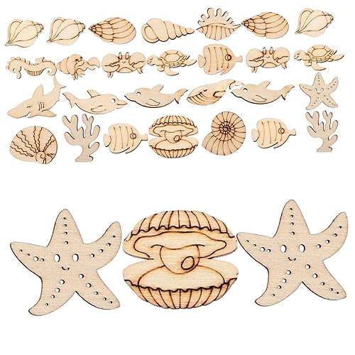 FOYTOKI 100Stücke Unvollendete Holzscheiben Meeresleben DIY Malerei Tierische Holzfiguren Bastelzubehör für Kreative Gestaltung und Geschenkideen von FOYTOKI