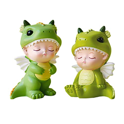 FOYTOKI 2 Stück Dinosaurier Kuchen Dekorationen Niedliches Desktop Ornament für Kindergeburtstag Fotografie Requisiten und Tortendeko Hochwertige Harzfiguren Steh und Sitzposition von FOYTOKI