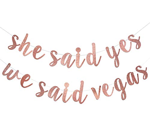 Girlande mit Aufschrift "She Said Yes We Said Vegas", für Bachelorette, Brautpartys, vorbespannt, Roségold Glitzer Girlande mit Aufschrift "She Said Yes We Said Vegas", für Bachelorette, Brautpartys, vorbespannt, Roségold Glitzer von FOZEE