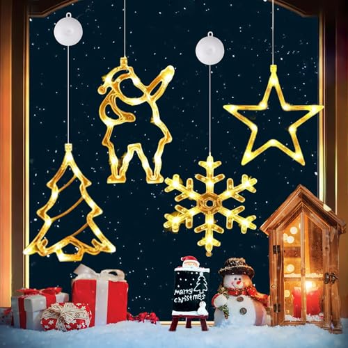 FPEAOB 4er Set Fensterdeko Hängend Fensterlicht mit Saugnapf LED Warm Weiß Batteriebetrieb Weihnachtsbeleuchtung Weihnachtsmann Weihnachtsbaum Stern Schneeflocke für Weihnachtsdeko FPEAOB 4er Set Fensterdeko Hängend Fensterlicht mit Saugnapf LED Warm Weiß Batteriebetrieb Weihnachtsbeleuchtung Weihnachtsmann Weihnachtsbaum Stern Schneeflocke für Weihnachtsdeko von FPEAOB