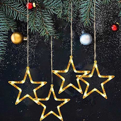 FPEAOB LED Deko Sterne Fensterdeko Hängend, 4 Stück Fenster Lichtervorhang Warmweiß Batteriebetrieb Saugnäpfe Lichterkette Innen Weihnachtsbeleuchtung für Weihnachtsdeko Party Balkon FPEAOB LED Deko Sterne Fensterdeko Hängend, 4 Stück Fenster Lichtervorhang Warmweiß Batteriebetrieb Saugnäpfe Lichterkette Innen Weihnachtsbeleuchtung für Weihnachtsdeko Party Balkon von FPEAOB