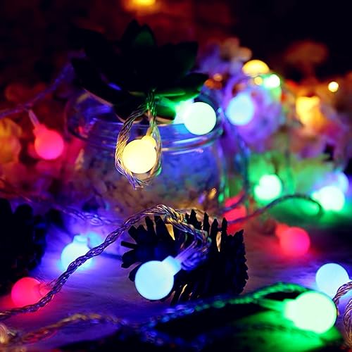 Lichterkette Bunt, Lichterkette Batterie, 5M 50 LED Partybeleuchtung Kugel Led Lichterkette Party Lichterketten Weihnachtenbeleuchtung für Außen Innen Garten zimmer Weihnachten Party Deko von FPEAOB