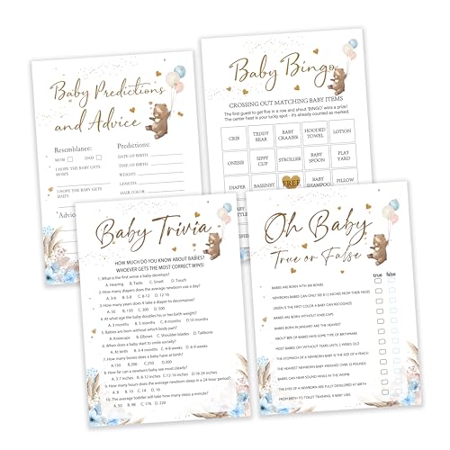 Babyparty-Spiel, 4 Spiele für 25 Gäste, Baby-Vorhersagen und Ratschläge, Baby-Trivia, Oh Baby wahr oder falsch, Baby-Bingo-Spiele, Bären-Themen-Babypartys, Jungenparty, blaue Spielkarte -Set01 Babyparty-Spiel, 4 Spiele für 25 Gäste, Baby-Vorhersagen und Ratschläge, Baby-Trivia, Oh Baby wahr oder falsch, Baby-Bingo-Spiele, Bären-Themen-Babypartys, Jungenparty, blaue Spielkarte -Set01 von FQPJA