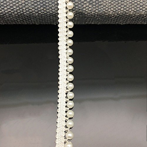 FQTANJU Spitzenband mit Kunstperlen, Applikation, Perlenfransen für Hochzeit, Party, Heimdekoration, Lampenschirm, Kostüm, Lvory, 4,5 m von FQTANJU