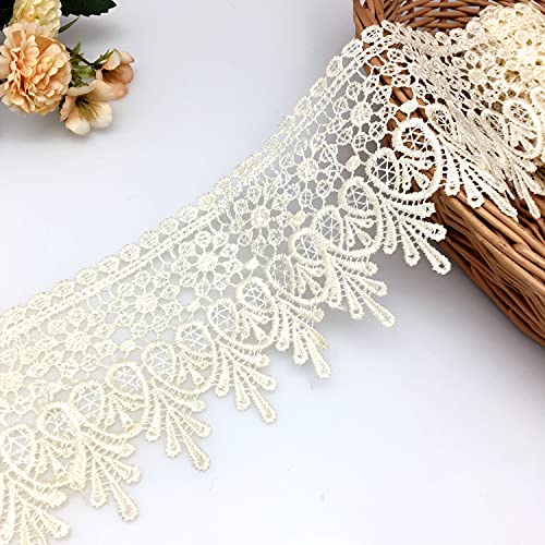 FQTANJU Spitzenborte mit Blumenmuster, 9 cm breit, 4,5 m, Beige von FQTANJU