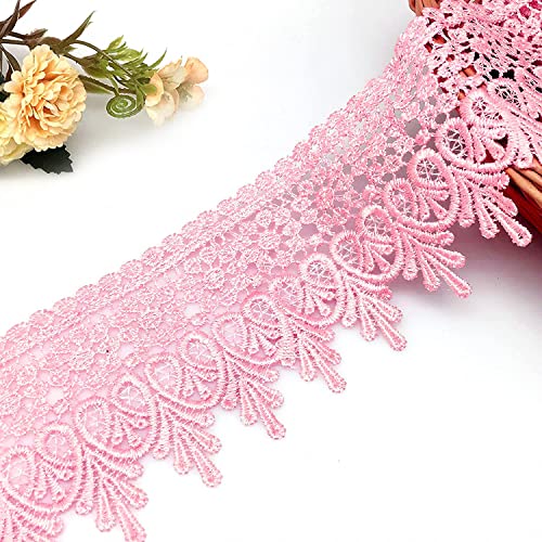 FQTANJU Spitzenborte mit Blumenmuster, 9 cm breit, 4,5 m lang, für Hochzeitskleid, Verzierung, Geschenk, Party, Dekoration, Applikation, DIY, Nähen, Basteln (Rose Pink) von FQTANJU