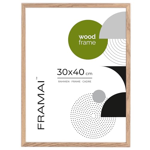 FRAMAI® Bilderrahmen, 30x40 cm, Eiche, Natur Holz Rahmen, Rahmen Echtholz Bilderrahmen, Rahmen mit Bruchsicheren Plexiglas, Aufhänger und Aufsteller von FRAMAI