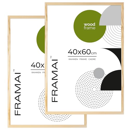 FRAMAI Bilderrahmen 40x60cm, Natürlich, Natur Holz Rahmen, Rahmen Echtholz Bilderrahmen, Rahmen mit Bruchsicheren Plexiglas, Aufhänger und Aufsteller x2 FRAMAI Bilderrahmen 40x60cm, Natürlich, Natur Holz Rahmen, Rahmen Echtholz Bilderrahmen, Rahmen mit Bruchsicheren Plexiglas, Aufhänger und Aufsteller x2 von FRAMAI