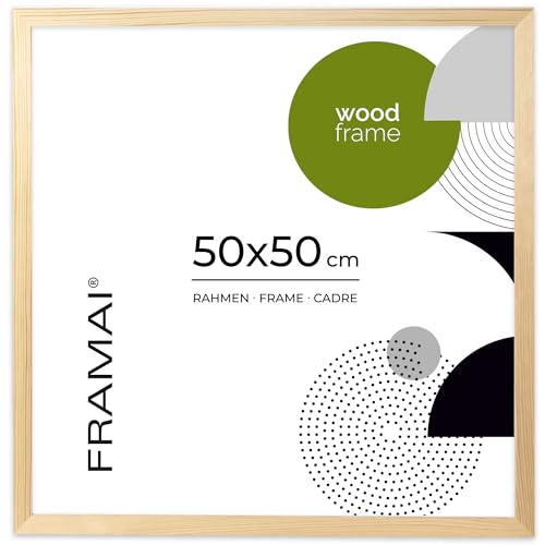 FRAMAI Bilderrahmen 50x50 cm, Natürlich, Natur Holz Rahmen, Rahmen Echtholz Bilderrahmen, Rahmen mit Bruchsicheren Plexiglas, Aufhänger und Aufsteller FRAMAI Bilderrahmen 50x50 cm, Natürlich, Natur Holz Rahmen, Rahmen Echtholz Bilderrahmen, Rahmen mit Bruchsicheren Plexiglas, Aufhänger und Aufsteller von FRAMAI