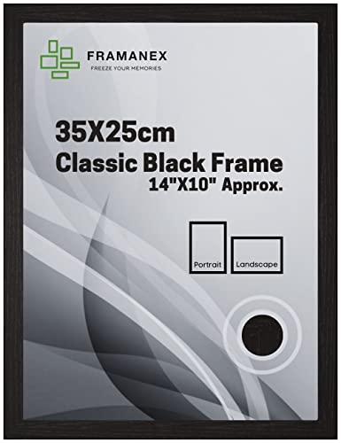 FRAMANEX Klassischer Bilderrahmen, 35 x 25 cm, schwarzer Rahmen, Holz-Finish, Hochformat, Querformat, rechteckig, 35 x 25 cm (schwarzer Bilderrahmen) von FRAMANEX