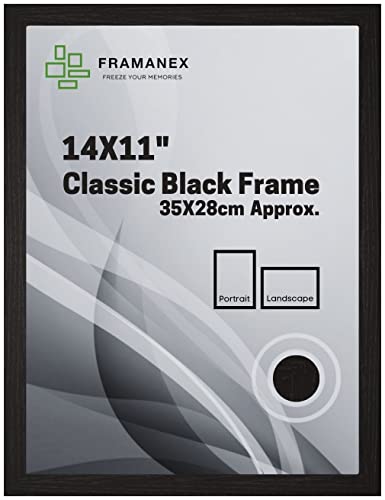 FRAMANEX Klassischer Bilderrahmen, Fotorahmen, 35 x 28 cm, schwarzer Bilderrahmen, Holz-Finish, Hochformat, Querformat, rechteckig von FRAMANEX