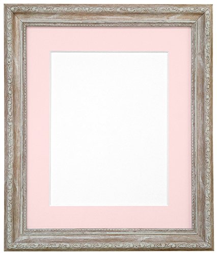 FRAMES BY POST Shabby Chic Bilderrahmen aus Holz, mit rosa Passepartout, 40 x 50 cm, Bildgröße 38,1 x 25,4 cm (Kunststoffglas) von FRAMES BY POST