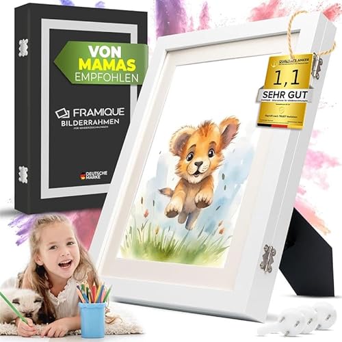 FRAMIQUE® Bilderrahmen Kinderzeichungen weiß – Kinder Bilderrahmen A4 – Kunstfotorahmen mit Frontöffnung für bis zu 150 Zeichnungen – Aufklappbarer Holz Bilderrahmen mit Magnetverschluss FRAMIQUE® Bilderrahmen Kinderzeichungen weiß – Kinder Bilderrahmen A4 – Kunstfotorahmen mit Frontöffnung für bis zu 150 Zeichnungen – Aufklappbarer Holz Bilderrahmen mit Magnetverschluss von FRAMIQUE