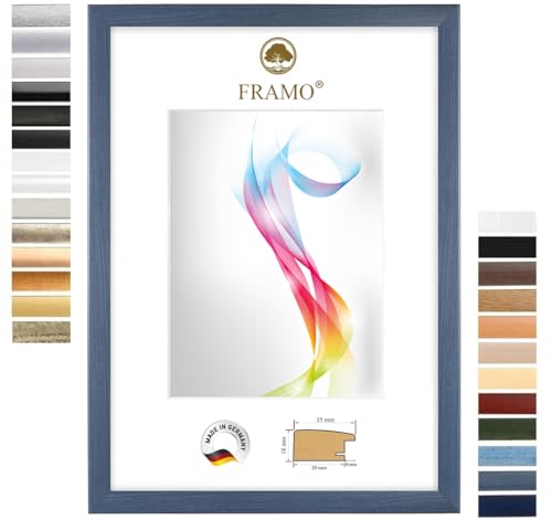 FRAMO Holz Bilderrahmen 29 x 37 cm (Bildmaß) in Schiefer-Blau | Größe wählbar | Rahmen für Poster | Puzzle | Foto collage | Maßanfertigung | Fotorahmen nach maß von FRAMO