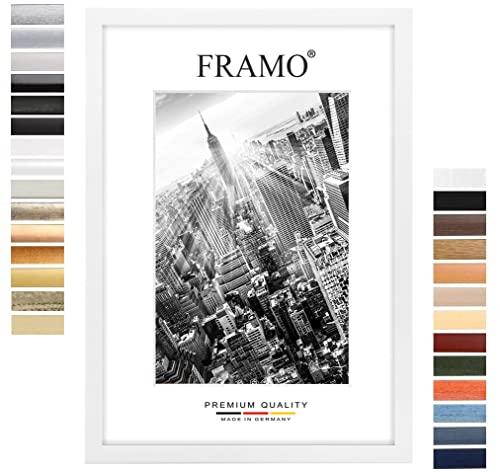 FRAMO Holz Bilderrahmen 42 x 59,4 cm DIN A2 nach Maß - Weiss matt | Farbe/Größe wählbar | inkl. entspiegeltes Acrylglas | Rahmen für Puzzle | Foto | Poster von FRAMO