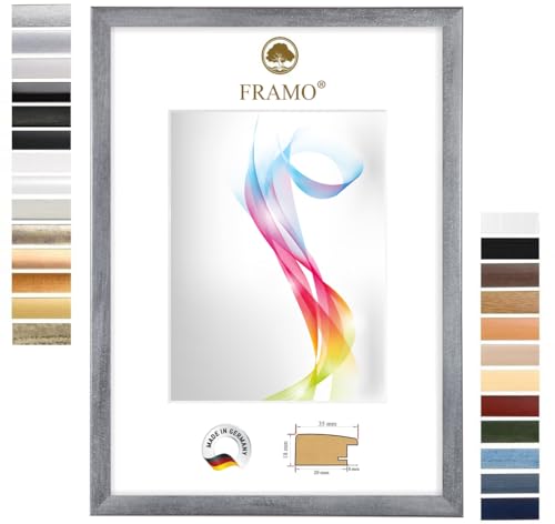 FRAMO Holz Bilderrahmen 45 x 55 cm (Bildmaß) in Grau-gewischt | Größe wählbar | Rahmen für Poster | Puzzle | Foto collage | Maßanfertigung | Fotorahmen nach maß von FRAMO