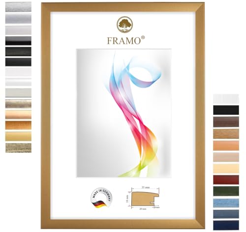FRAMO Holz Bilderrahmen 65 x 145 cm (Bildmaß) in Gold-schlicht | Größe wählbar | Rahmen für Poster | Puzzle | Foto collage | Maßanfertigung | Fotorahmen nach maß von FRAMO