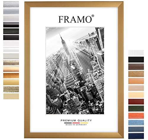 FRAMO Holz Bilderrahmen 70 x 100 cm nach Maß - Gold schlicht | Farbe/Größe wählbar | inkl. entspiegeltes Acrylglas | Rahmen für Puzzle | Foto | Poster von FRAMO