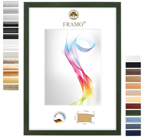 FRAMO Holz Bilderrahmen 84,1 x 118,9 cm (Bildmaß) DIN A0 in Grün-gewischt | Größe wählbar | Rahmen für Poster | Puzzle | Foto collage | Maßanfertigung | Fotorahmen nach maß von FRAMO