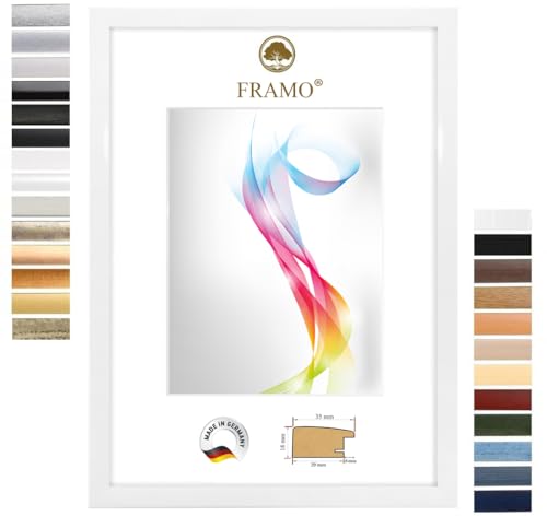 FRAMO Holz Bilderrahmen 85 x 125 cm (Bildmaß) in Weiß-Hochglanz | Größe wählbar | Rahmen für Poster | Puzzle | Foto collage | Maßanfertigung | Fotorahmen nach maß von FRAMO