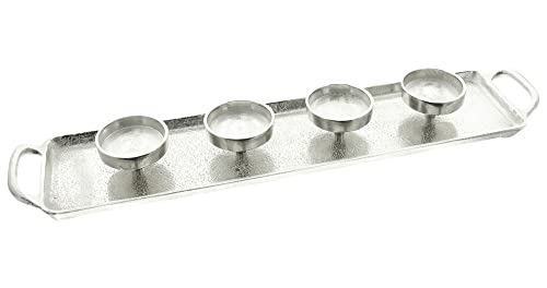 FRANK FLECHTWAREN Kerzenboard Silberglanz, Aluminiumguss, Maße: 62 x 6 x 14 cm, passend für Kerzen max. Ø 7 cm von FRANK FLECHTWAREN