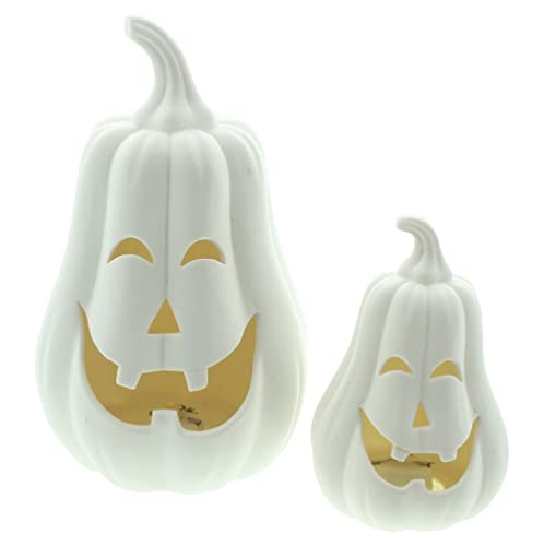 FRANK FLECHTWAREN LED-Kürbis White, 2er Set, Porzellan, warmweiße LED, batteriebetrieben, An-/Aus-Schalter Maße: Ø 7 x 11 cm, Ø 11 x 17 cm, Gruselige lustige Halloween Beleuchtung und Deko FRANK FLECHTWAREN LED-Kürbis White, 2er Set, Porzellan, warmweiße LED, batteriebetrieben, An-/Aus-Schalter Maße: Ø 7 x 11 cm, Ø 11 x 17 cm, Gruselige lustige Halloween Beleuchtung und Deko von FRANK FLECHTWAREN