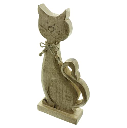 FRANK FLECHTWAREN Statue, Katze, Holzfigur, Figur Kätzchen, Mangoholz, naturbelassen, Sisal, möbelschonende Kunststoffnoppen Maße: Höhe 30 cm von FRANK FLECHTWAREN