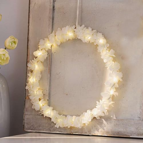 LED-Hänger Blütenring, Textil, Creme, Metallrahmen, Satinband, 20 warmweiße LEDs, batteriebetrieben, An-/Aus-Schalter Maße: Ø 30 cm, Innen-Ø 28 cm, ohne Batterien, nur für den Innenbereich geeignet LED-Hänger Blütenring, Textil, Creme, Metallrahmen, Satinband, 20 warmweiße LEDs, batteriebetrieben, An-/Aus-Schalter Maße: Ø 30 cm, Innen-Ø 28 cm, ohne Batterien, nur für den Innenbereich geeignet von FRANK FLECHTWAREN