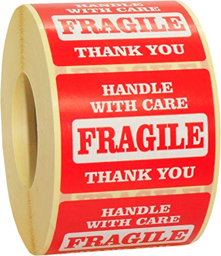 Aufkleber Warnetiketten Fragile 58 x 44 mm Stickers Handle With Care Thank You Versandaufkleber Zerbrechlich von FRANKOTECH
