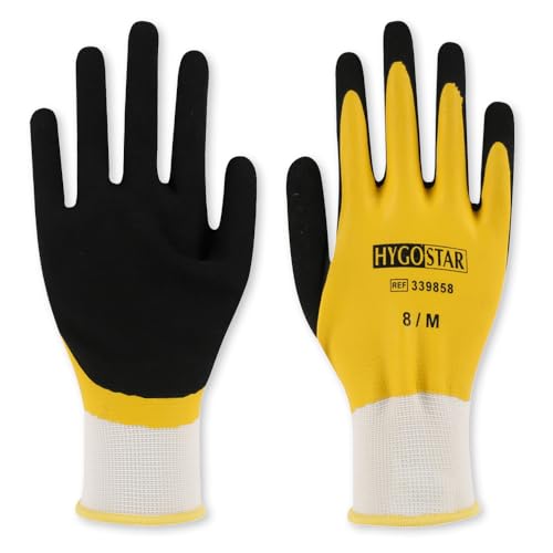 FRANZ MENSCH 12 Stück Hygostar Feinstrickhandschuhe Wet Protect | Latex-Beschichtung, Packung, gelb-schwarz, 9/L, L: 25cm, Schutzhandschuhe, Arbeitshandschuhe, Handwerkhandschuhe FRANZ MENSCH 12 Stück Hygostar Feinstrickhandschuhe Wet Protect | Latex-Beschichtung, Packung, gelb-schwarz, 9/L, L: 25cm, Schutzhandschuhe, Arbeitshandschuhe, Handwerkhandschuhe von FRANZ MENSCH