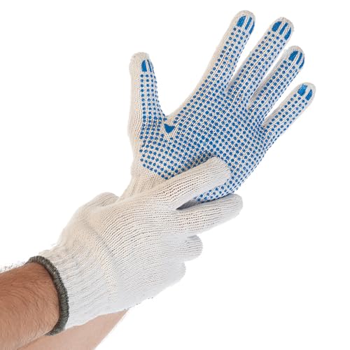FRANZ MENSCH 12 Stück Hygostar Grobstrickhandschuhe Structa | Nylon/Baumwolle, Packung, weiß-blau, 10/XL, L: 26cm, Grobstrickhandschuhe, Arbeithandschuhe, Montagehandschuhe von FRANZ MENSCH