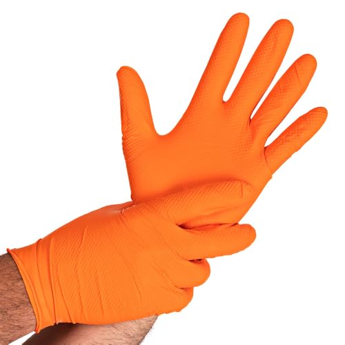 FRANZ MENSCH 50 Stück Hygostar Nitrilhandschuhe Power Grip | puderfrei, Packung, orange, 8/M, L: 24cm, Einweghandschuhe, Mechaniker, Latexfrei, Fischschuppen-Struktur FRANZ MENSCH 50 Stück Hygostar Nitrilhandschuhe Power Grip | puderfrei, Packung, orange, 8/M, L: 24cm, Einweghandschuhe, Mechaniker, Latexfrei, Fischschuppen-Struktur von FRANZ MENSCH