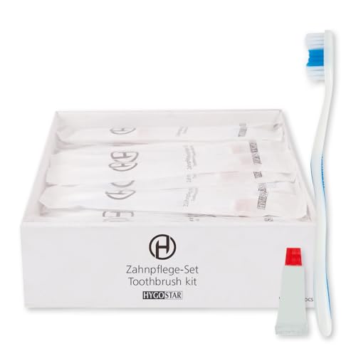 FRANZ MENSCH 50 Stück Hygostar Zahnpflege-Set, Packung, weiß, L: 14,5cm, B: 1cm, Verkaufs-Tray, Zahnpflege-Set, Hotelskosmetik, Zahnbürste von FRANZ MENSCH