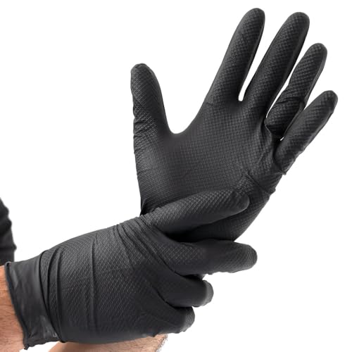 FRANZ MENSCH 50 Stück Hygostar Nitrilhandschuhe Power Grip | puderfrei, Packung, schwarz, 9/L, L: 24cm, Einweghandschuhe, Mechaniker, Latexfrei, Fischschuppen-Struktur FRANZ MENSCH 50 Stück Hygostar Nitrilhandschuhe Power Grip | puderfrei, Packung, schwarz, 9/L, L: 24cm, Einweghandschuhe, Mechaniker, Latexfrei, Fischschuppen-Struktur von FRANZ MENSCH
