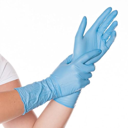 Franz Mensch Hygostar Nitrilhandschuhe Safe Long | Latex- und puderfrei, blau, 9/L, 30cm, 100 Stück, Einweghandschuhe, extra lang und robust, langer Schaft von FRANZ MENSCH
