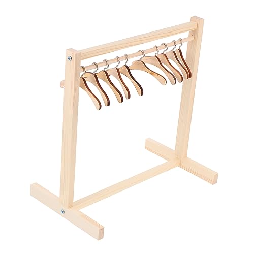 FRCOLOR 1 Satz Holz Puppen Kleidung Ständer mit Kleiderbügeln für Puppenhaus Robuste und Sichere Aufbewahrung für Puppenkleidung Kleiderbügel von FRCOLOR