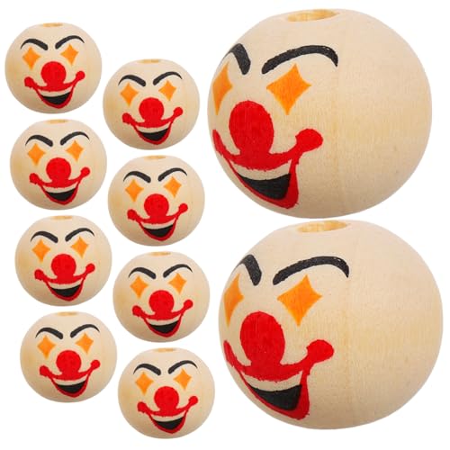FRCOLOR 10 Stück Holzperlen Clown Gesicht DIY Bastelzubehör für Sicher und Einfach zu Handhaben für Armbänder Ohrringe und Kreative Projekte von FRCOLOR