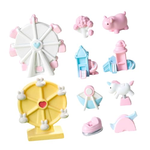 FRCOLOR 10 Stück Teiliges Miniatur-spielplatz-dekor Set aus Robustem Resin mit Mini-riesenrad Piratenschiff und Weiteren Figuren Vielseitig für DIY Mikro-landschaften Garten von FRCOLOR