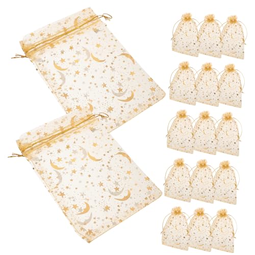 FRCOLOR 100 Stück Kleine Organzasäckchen für Schmuck Kordelzug Taschen für Hochzeiten Partys und Goldene Sterne und Mond Muster FRCOLOR 100 Stück Kleine Organzasäckchen für Schmuck Kordelzug Taschen für Hochzeiten Partys und Goldene Sterne und Mond Muster von FRCOLOR