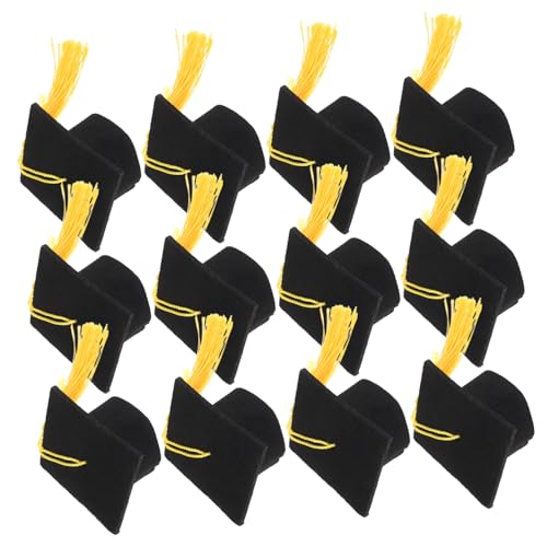 FRCOLOR 12 Stück Teiliges Abschluss Tortendeko mit Gelben Quasten Bachelor Hut Cupcake Topper für Graduation Party Kreative Kuchen und Dessertdekoration für Schule und Hochschule von FRCOLOR