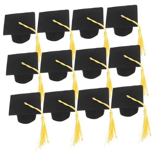 FRCOLOR 12 Stück Teiliges Graduation Cap Cake Topper Mini Abschlussmützen Gelb mit Quaste Vielseitige Tortendeko für Graduation Party Cupcake Dekoration für Schulabschlussfeier von FRCOLOR